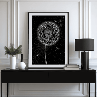 Dandelion Poster black and white print, perfect for entryway decor