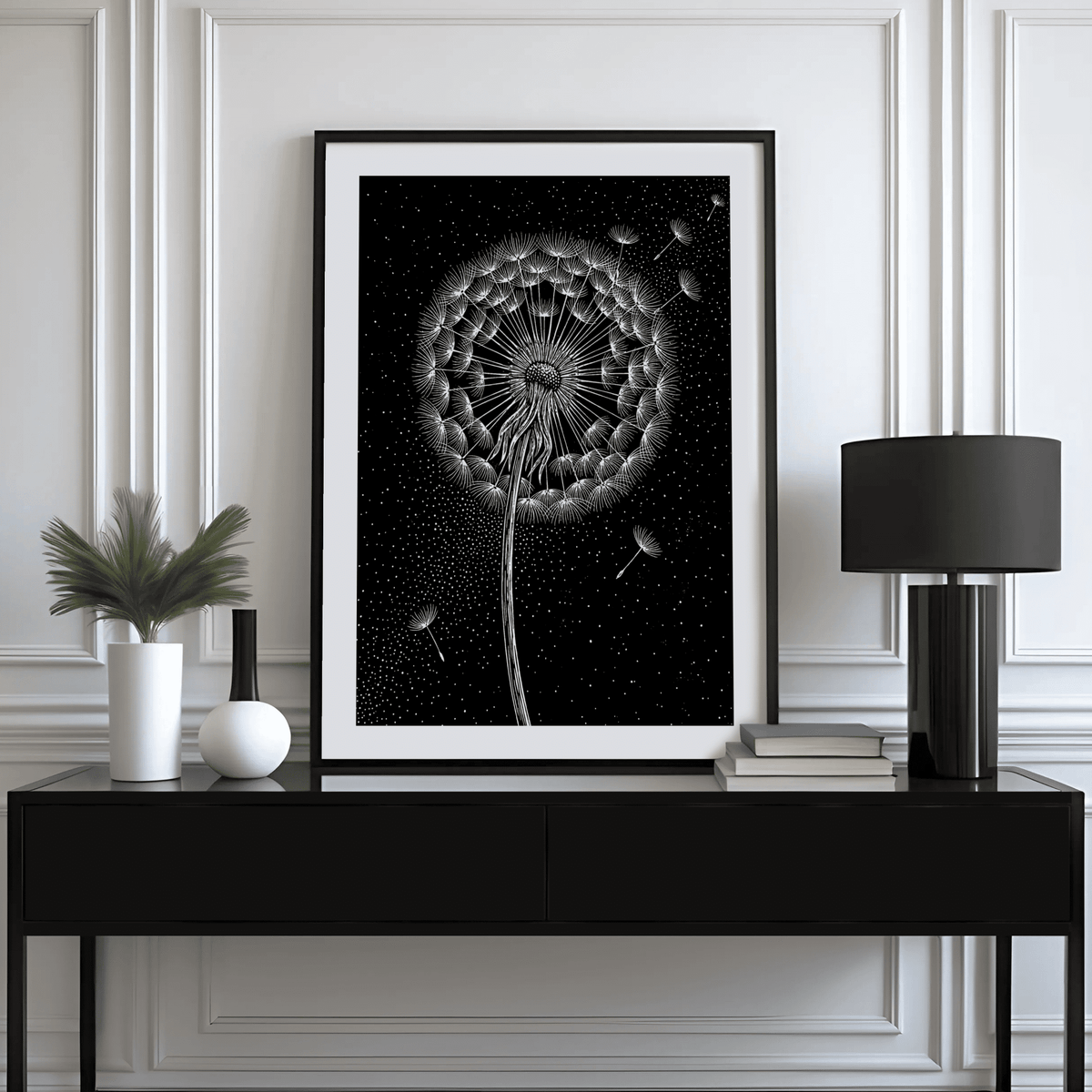 Dandelion Poster black and white print, perfect for entryway decor