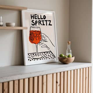 Cocktail Art Print featuring hand-drawn spritz drink, ice cubes, and bold typographic title