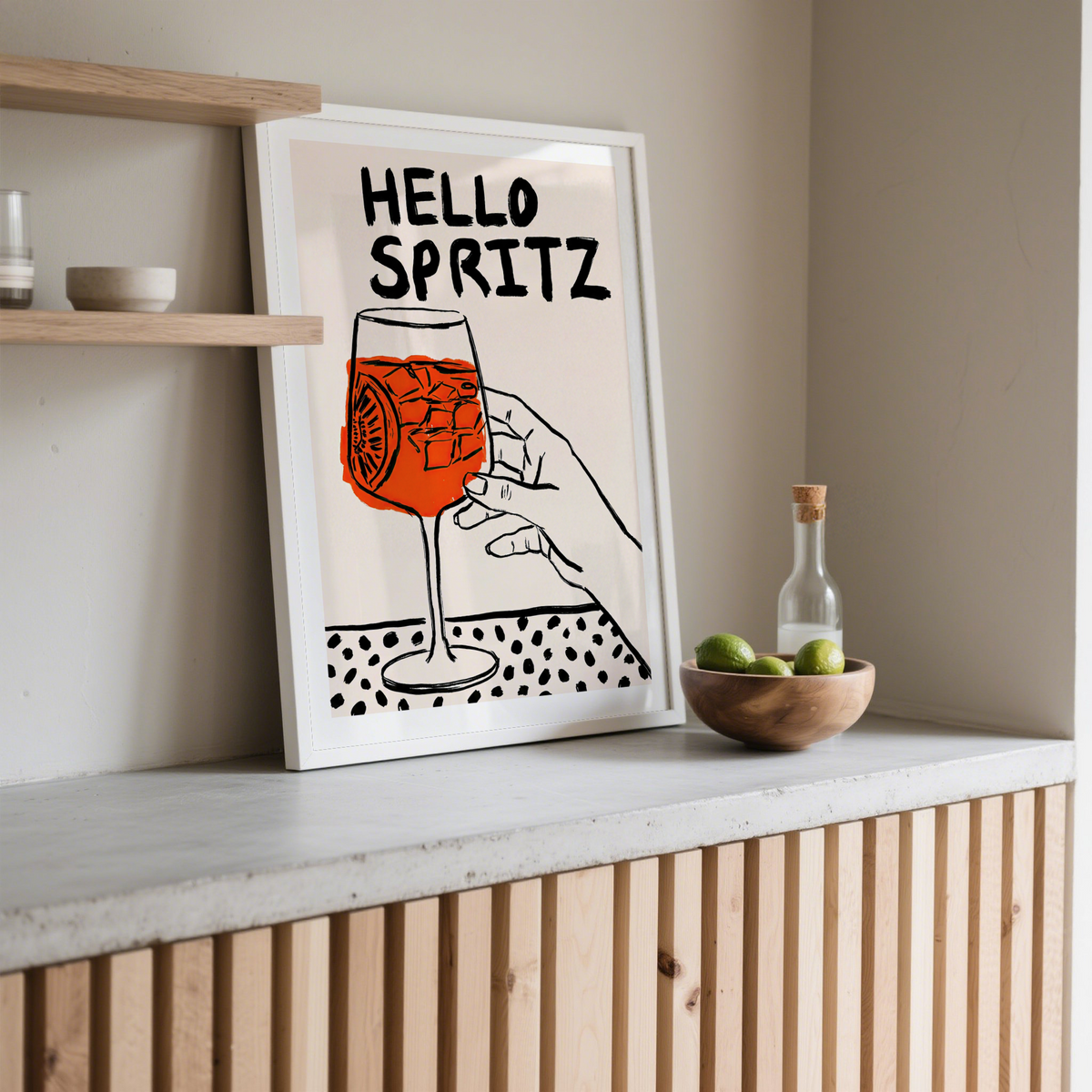 Cocktail Art Print featuring hand-drawn spritz drink, ice cubes, and bold typographic title