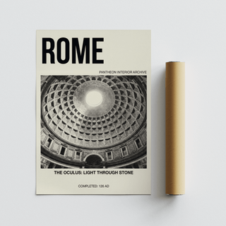 Graphic architectural poster print with Pantheon dome interior and caption line