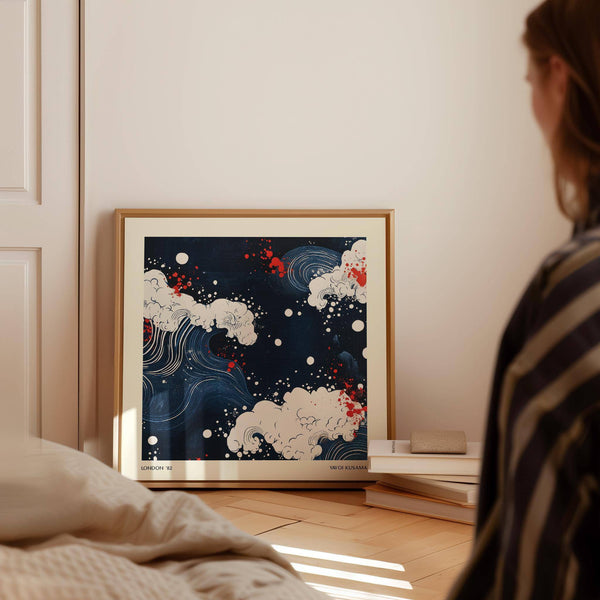 Abstract wave Japanese art print rooted in Ukiyo-e inspiration
