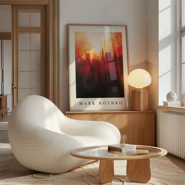 California wall art blending city skyline with wildfire imagery
