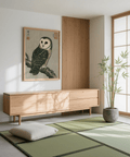 Japanese Owl Art Print with gray and brown for office wall art