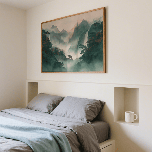 Tiger Landscape Wall Art in green and pink for study room wall art