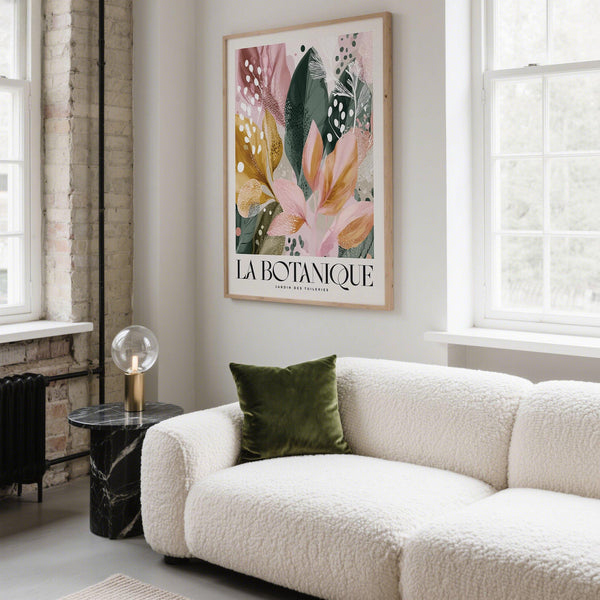 Pink and gold floral artwork, modern wall art print