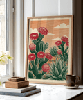 Cactus Desert Art in red and green for office decor print