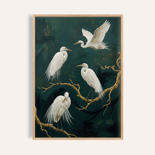 Elegant Bird Art Print with Green and Blue for living room wall art