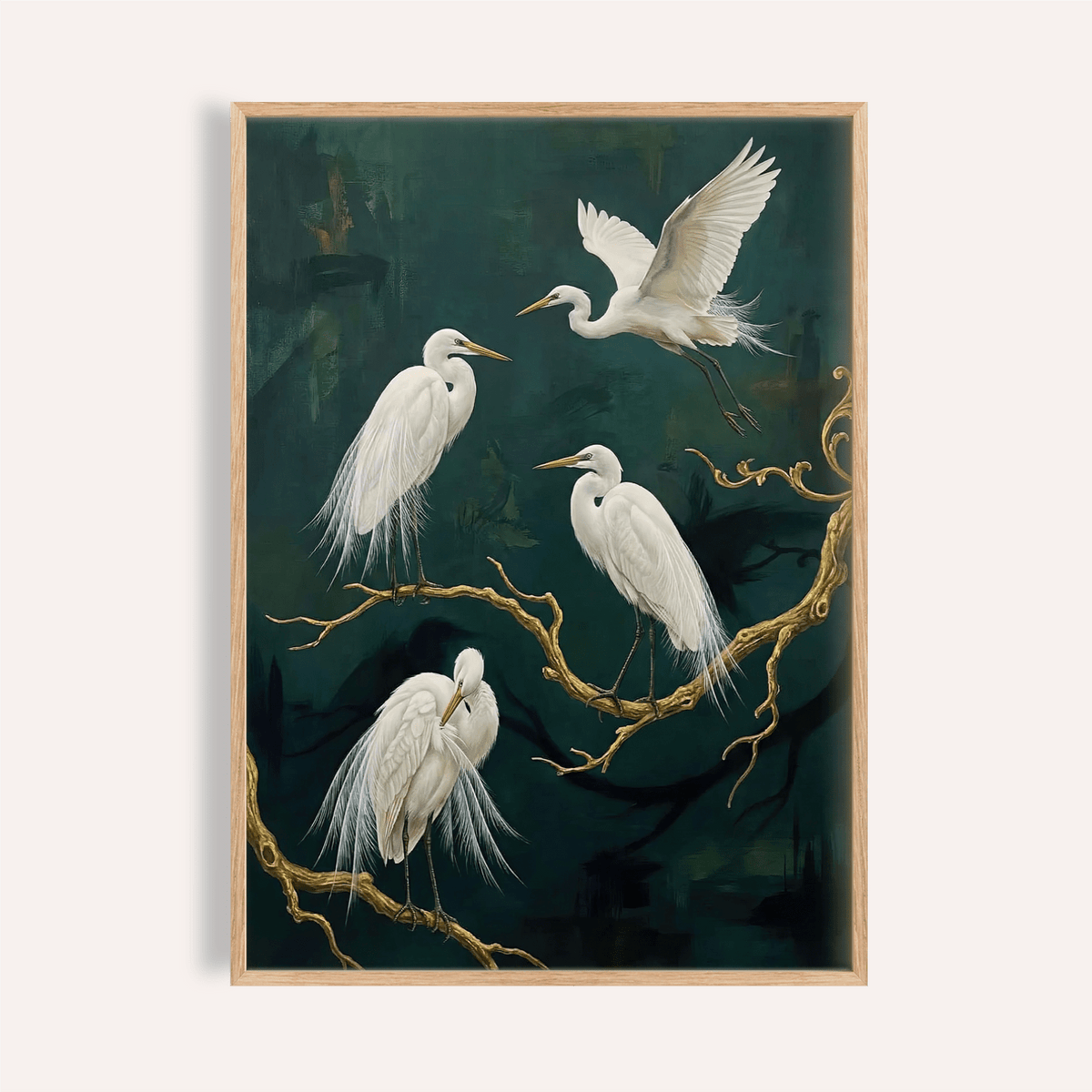 Elegant Bird Art Print with Green and Blue for living room wall art