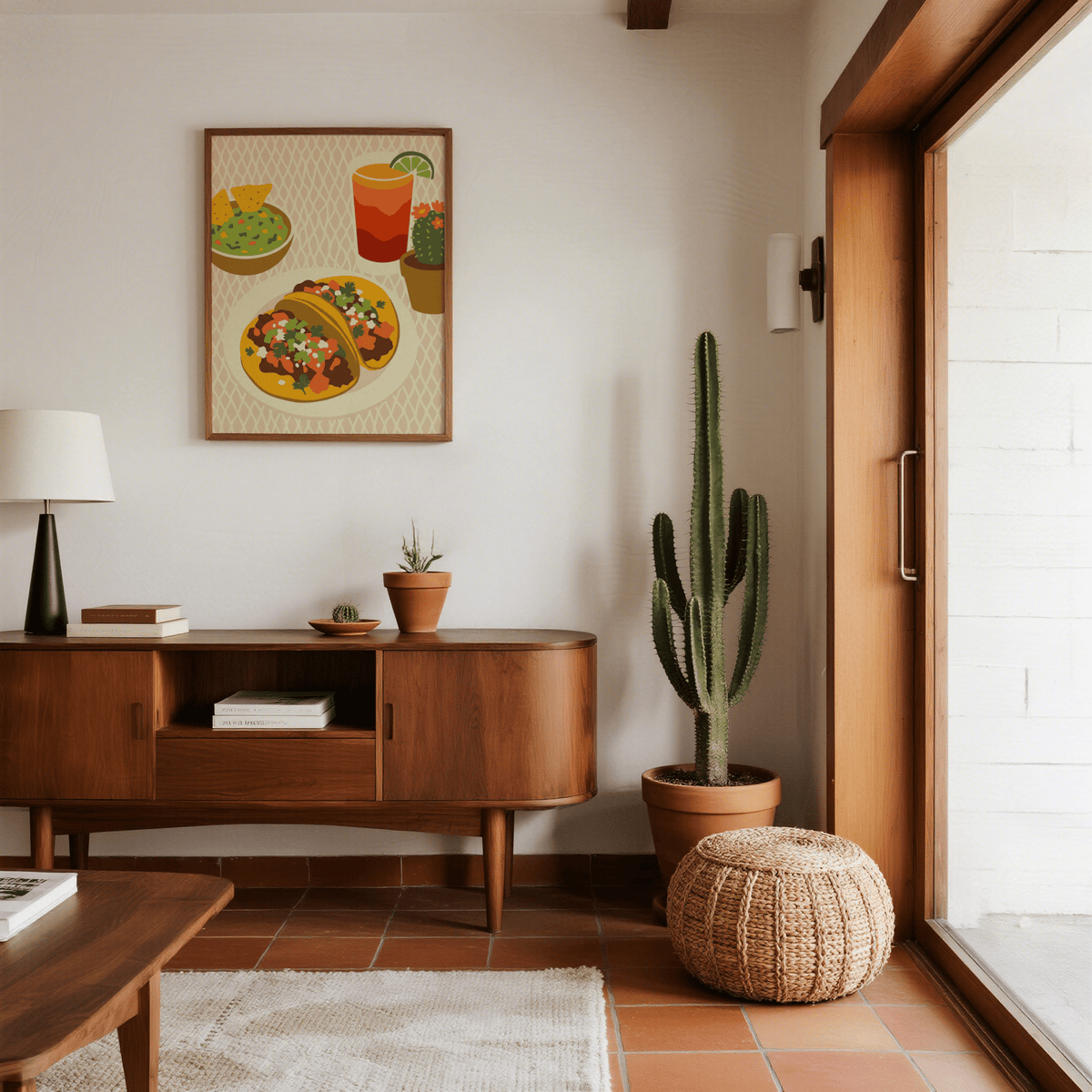 Colorful Tacos Art Print featuring green, brown, and orange for gallery wall art