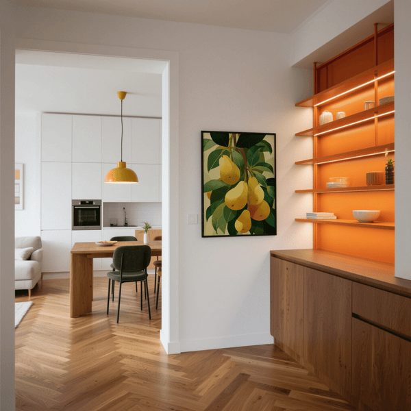 Pear Wall Art with vibrant green and yellow for dining area