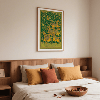 Vintage inspired equine artwork framed by intricate florals