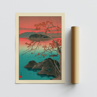 Full artwork view with overhanging maple branch mirrored on calm lake