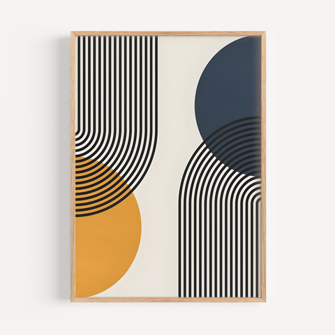 Minimalist Bauhaus-inspired geometric print with arches and circles, perfect for trendy interiors