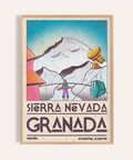 Sierra Nevada Art Print hanging in living room with snowy mountain and ski gondola