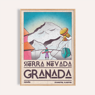 Sierra Nevada Art Print hanging in living room with snowy mountain and ski gondola