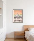 Sky gradient behind Belgian landmark in travel style architecture print