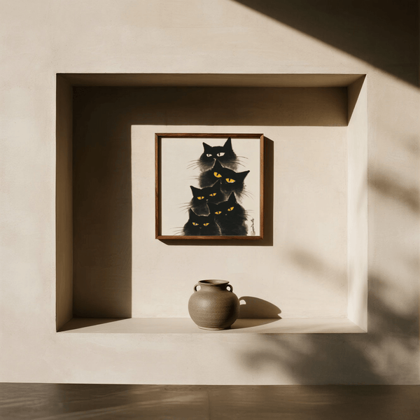 Black Cat Poster wall art for home office in black and gray colors