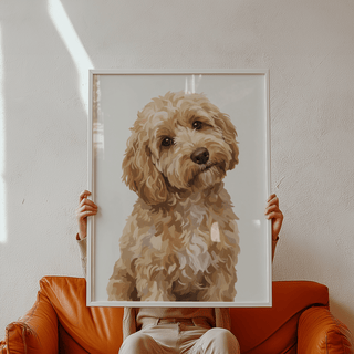 Light Brown Cockapoo Print wall art with Beige and White for office