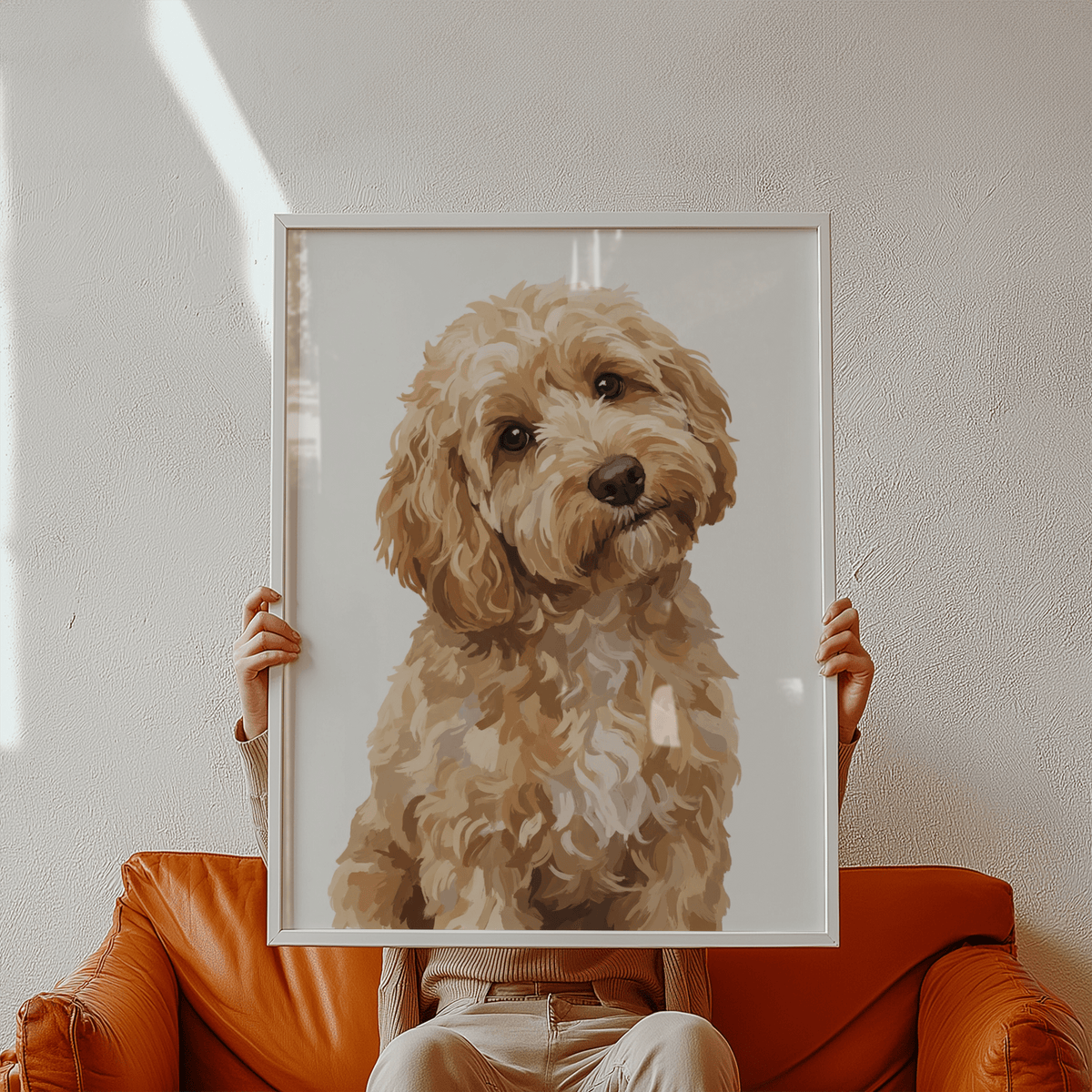 Light Brown Cockapoo Print wall art with Beige and White for office