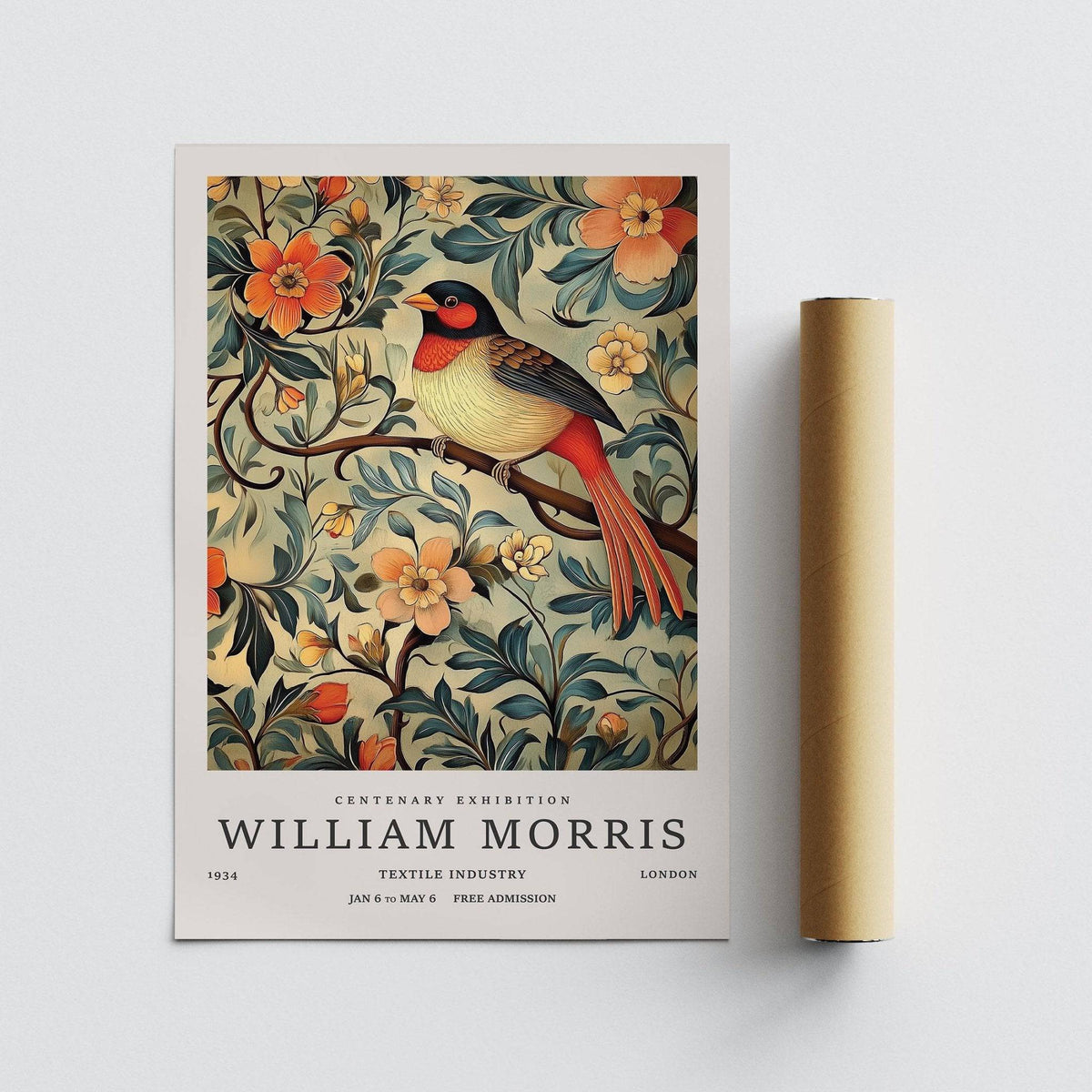 Botanical garden scene in bird vintage prints for bedroom walls