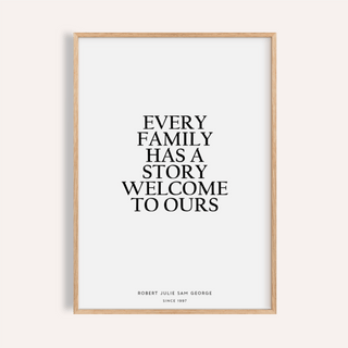 Personalized Family Poster in black and white for living room wall art