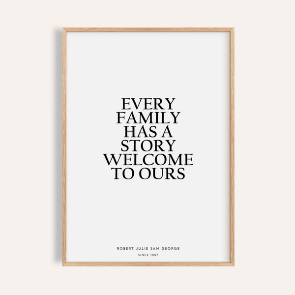 Personalized Family Poster in black and white for living room wall art