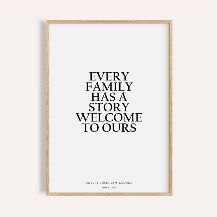 Personalized Family Poster in black and white for living room wall art