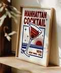 Manhattan Cocktail Art Print featuring red and blue for home office poster