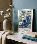 William Morris style owl art with detailed feather texture – Vintage Owl Print.