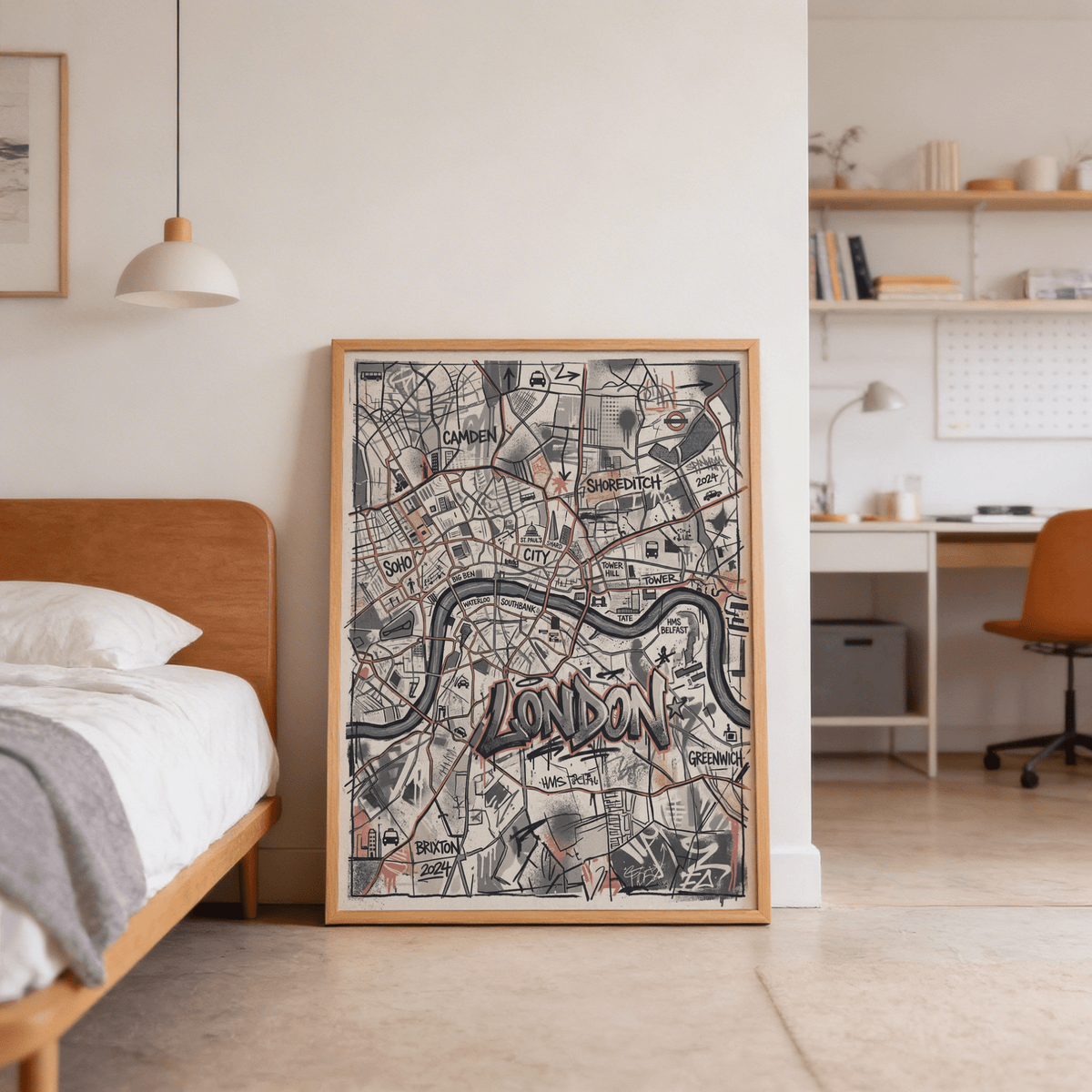 Shoreditch and Brick Lane area rendered in sketchy street lines