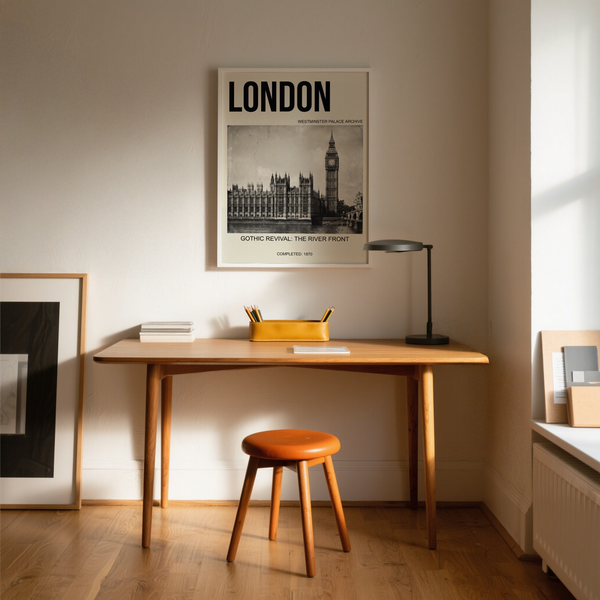 Historic London Poster featuring Westminster Palace riverfront and Big Ben