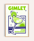 Gimlet Cocktail Poster in green and blue for kitchen wall art