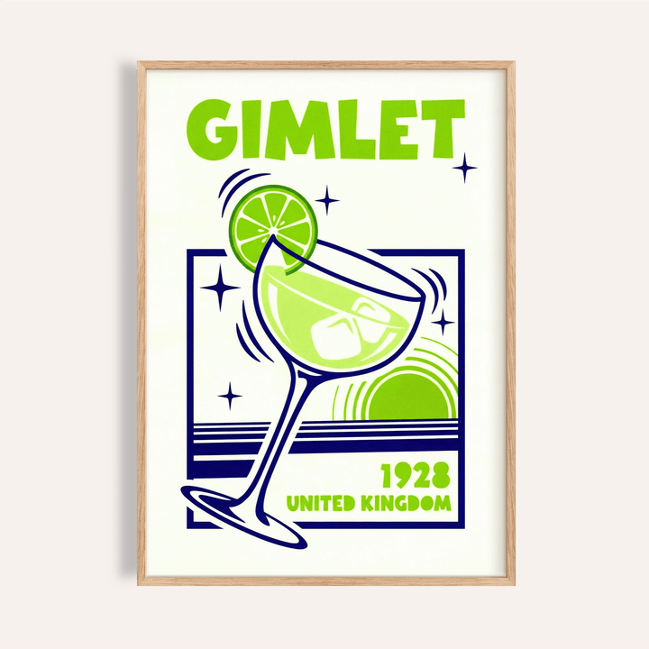 Gimlet Cocktail Poster in green and blue for kitchen wall art