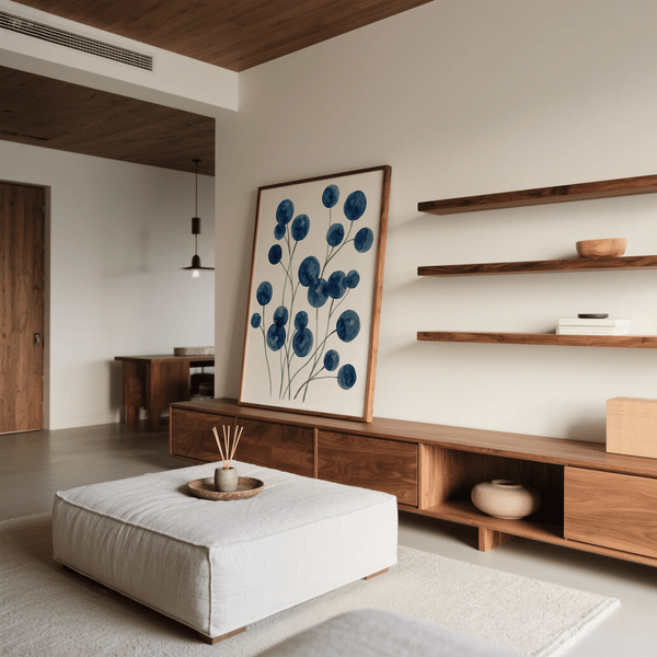 Watercolor Flower Wall Art print in blue and white for nursery wall art