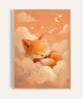 Sleeping Fox Art Print in Orange and Beige for nursery wall art
