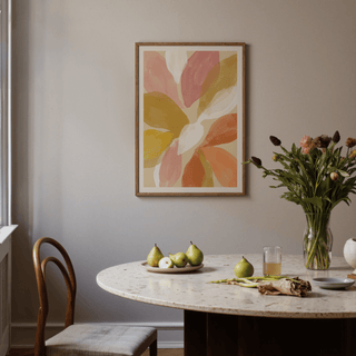 Floral Watercolor Art Print with overlapping petals in Pink, Yellow, and White