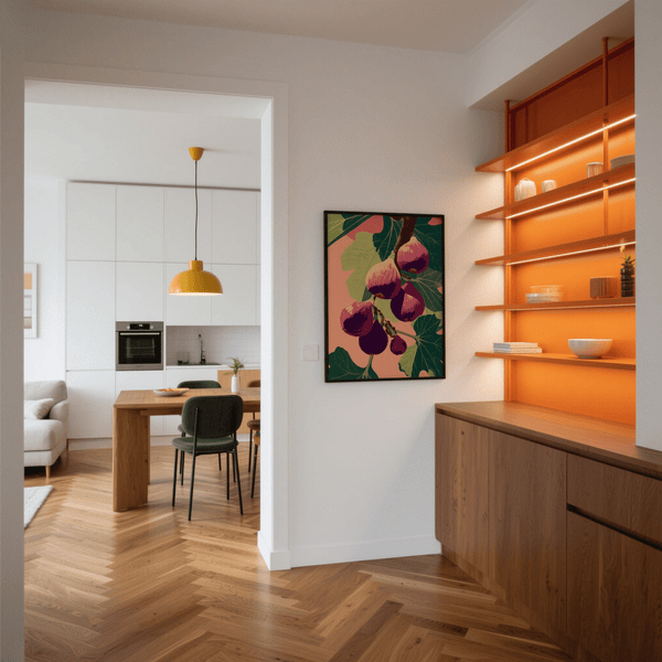 Fig Wall Art print in rich purple and green, great for hallway display