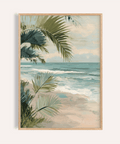Tropical Beach Art print with blue and beige for living room wall art