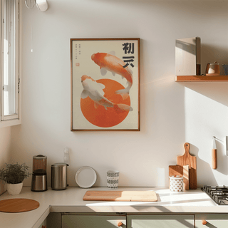 Koi Fish Wall Art decor for meditation room in red, orange, beige