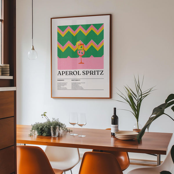 Italian cocktail print of Aperol Spritz with green, pink, and yellow colors.
