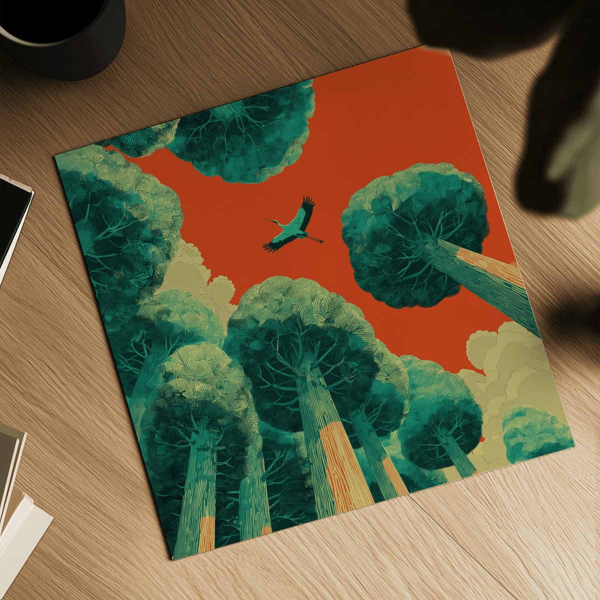 Vibrant Bird in Flight Wall Art in Green and Red, office wall art