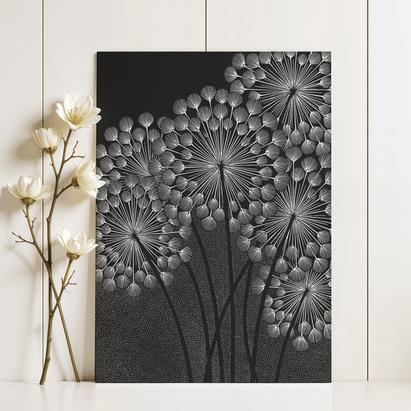 Dandelions Wall Art in White and Black for hallway wall art