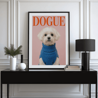 Blue sweater Maltese Dog Wall Art for hallway, vibrant dog art print