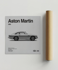 Aston Martin Art Print showcasing the DB5 for man cave in White and Black