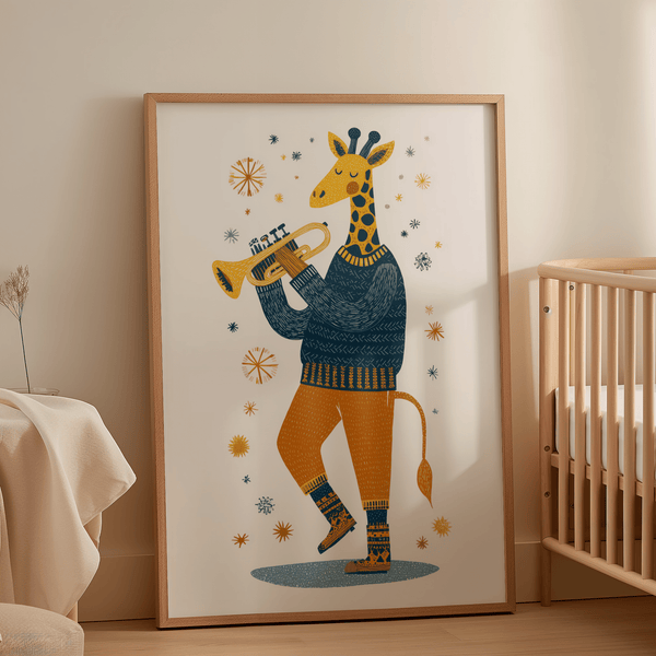 Giraffe Music Art Print, multicolored, contemporary home office poster