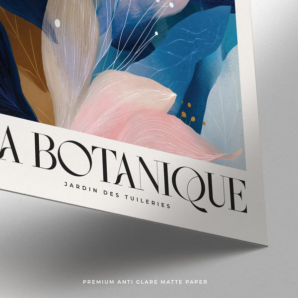 Abstract botanical art print with stylized leaves in layered design