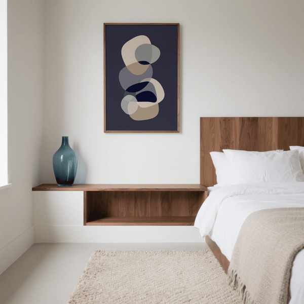 abstract modern art poster with Blue Gray White Beige hues for bedroom