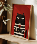 Cat Wine Art Print blending Red, Beige, Black for entryway wall art