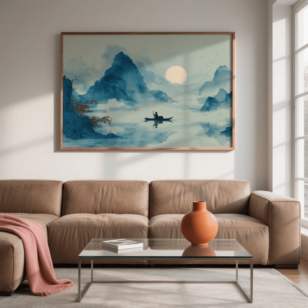 Zen Wall Art Print in Blue, Red, Black colors for peaceful hallway art print